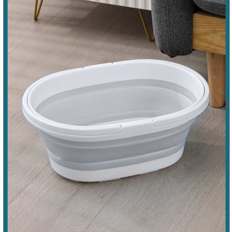 Galeata pliabila, portabila, din silicon si plastic 44x18.5x31.5 cm, alb/gri, 12 litri