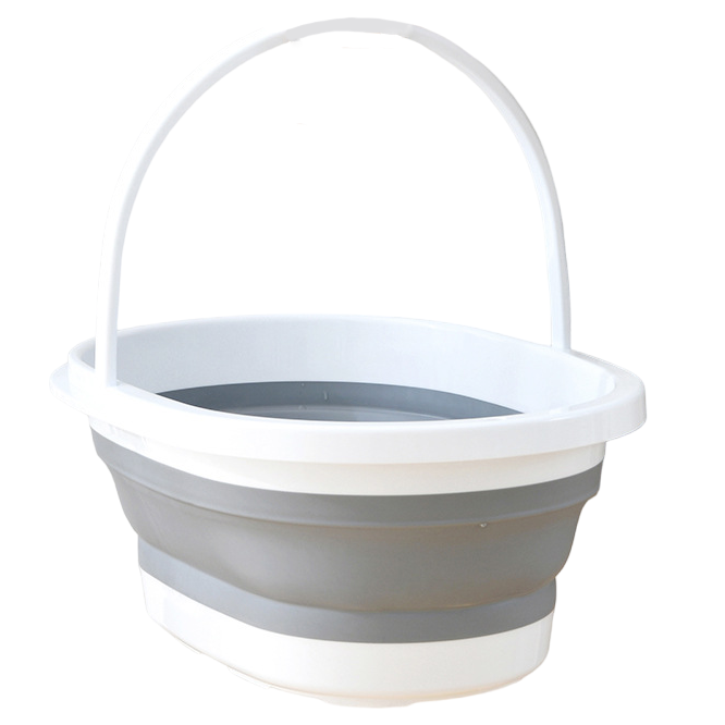 Galeata pliabila, portabila, din silicon si plastic 44x18.5x31.5 cm, alb/gri, 12 litri