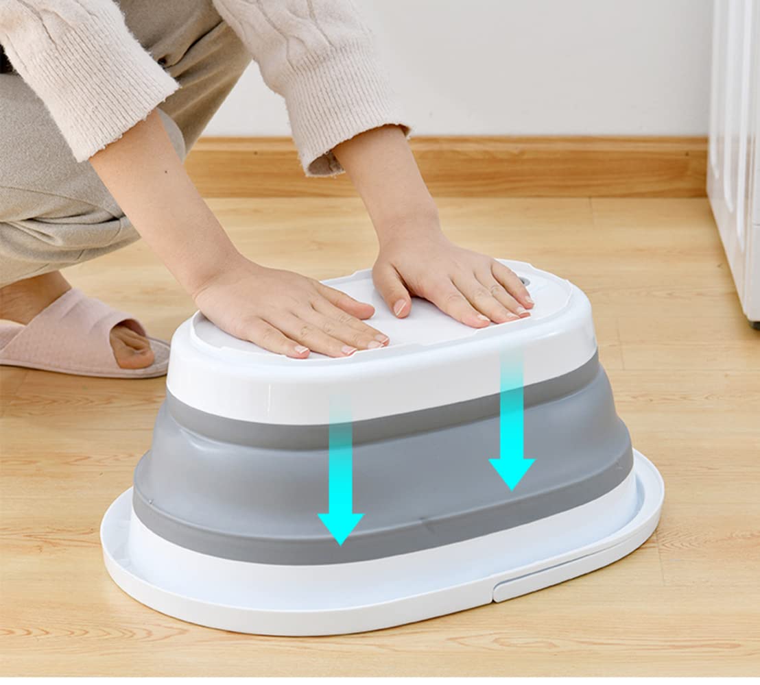 Galeata pliabila, portabila, din silicon si plastic 44x18.5x31.5 cm, alb/gri, 12 litri