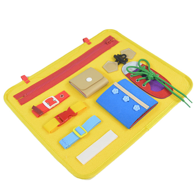 Gentuta senzoriala, cu activitati Montessori, galben, 32x28 cm