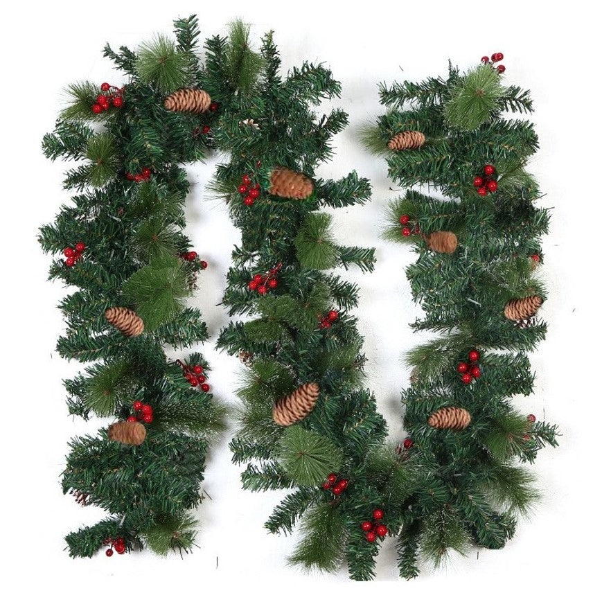 Ghirlanda de craciun, cu merisoare si conuri, instalatie, din brad artificial, 270 cm