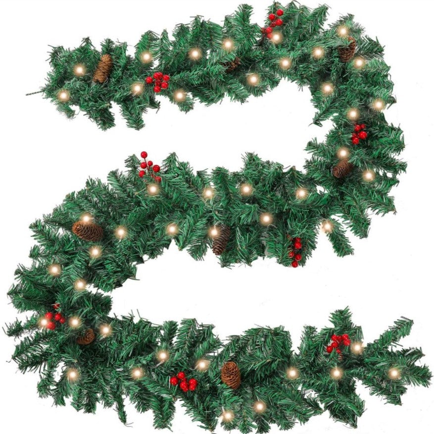 Ghirlanda de craciun, cu merisoare si conuri, instalatie, din brad artificial, 270 cm