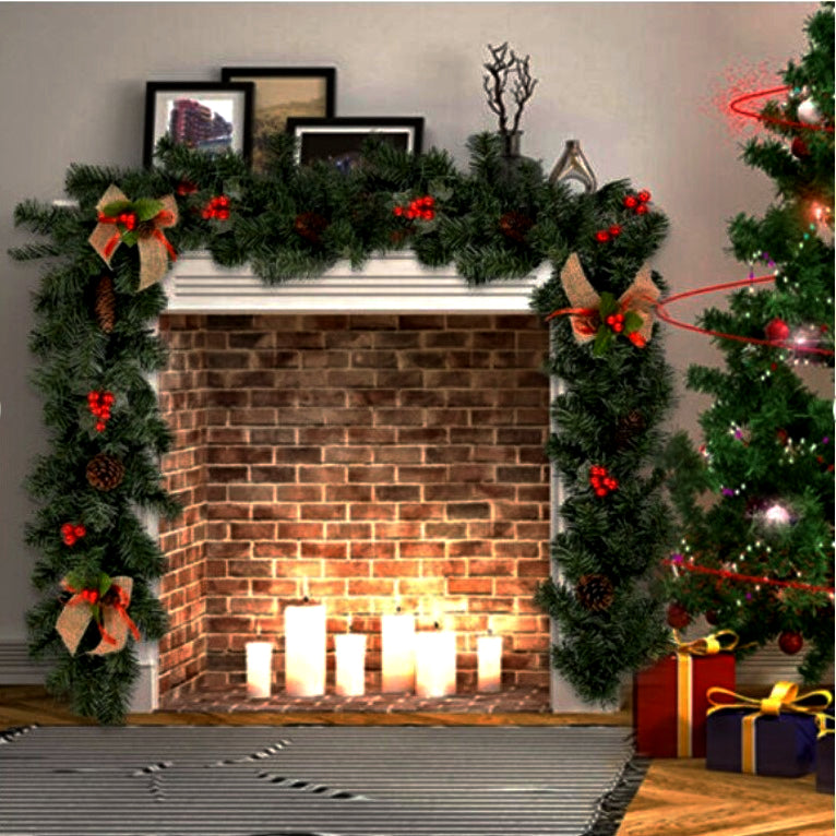 Ghirlanda de craciun, cu merisoare si conuri, instalatie, din brad artificial, 270 cm