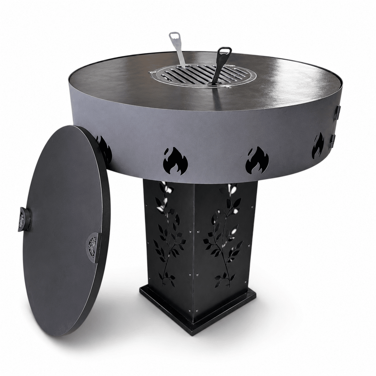 Gratar Gradina 4in1 Rotund plita 90cm |grosime 10 mm Fire Pit din fier pe lemne| terasa|multifunctional cu suport ceaun inclus - BUZ.RO