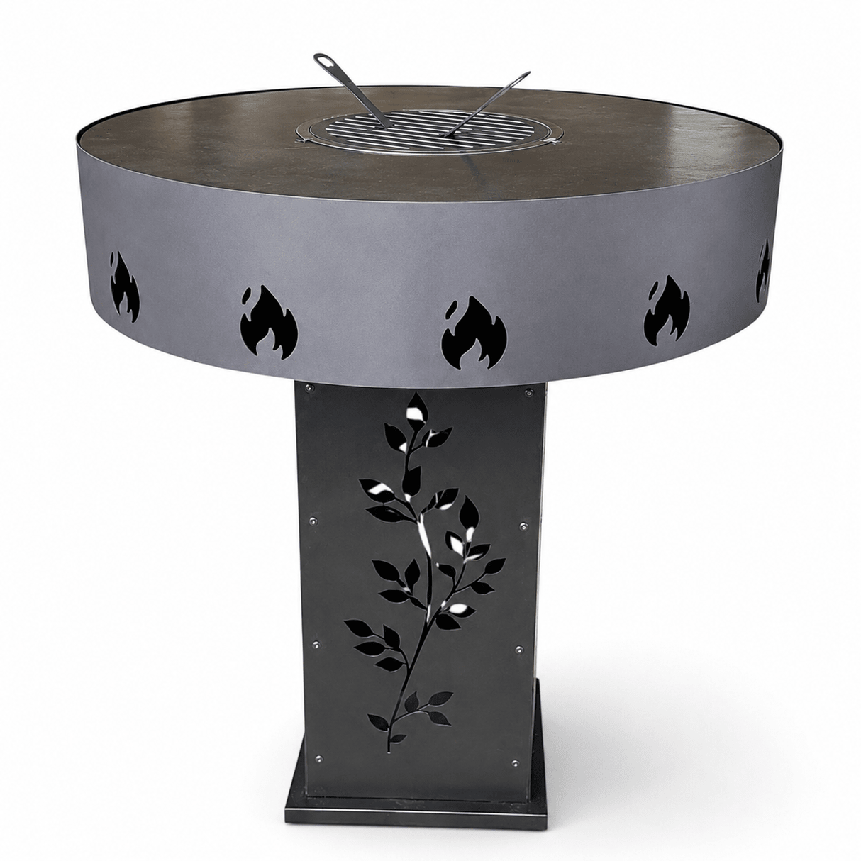 Gratar Gradina 4in1 Rotund plita 90cm |grosime 10 mm Fire Pit din fier pe lemne| terasa|multifunctional cu suport ceaun inclus - BUZ.RO