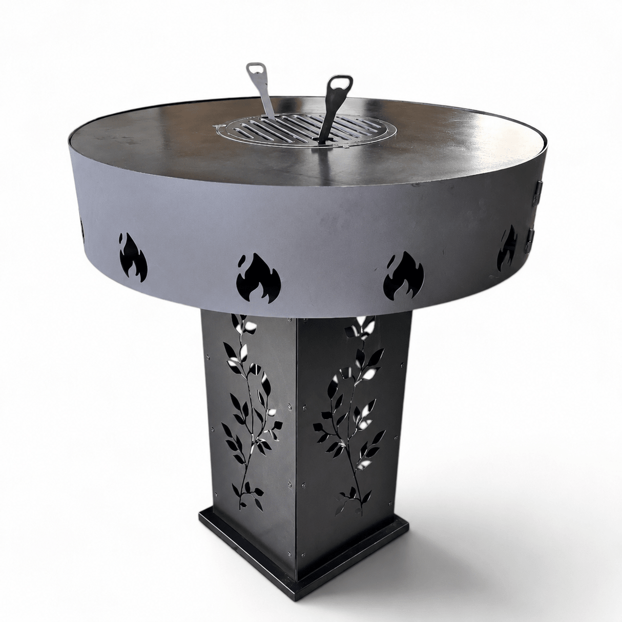 Gratar Gradina 4in1 Rotund plita 90cm |grosime 10 mm Fire Pit din fier pe lemne| terasa|multifunctional cu suport ceaun inclus - BUZ.RO