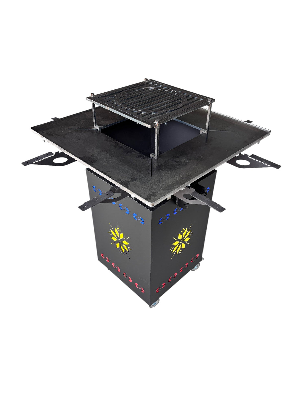 Gratar Gradina cu plita 10 mm Fire Pit 75x75 cm din fier pe lemne, pentru terasa FARA BLAT DE LEMN - BUZ.RO