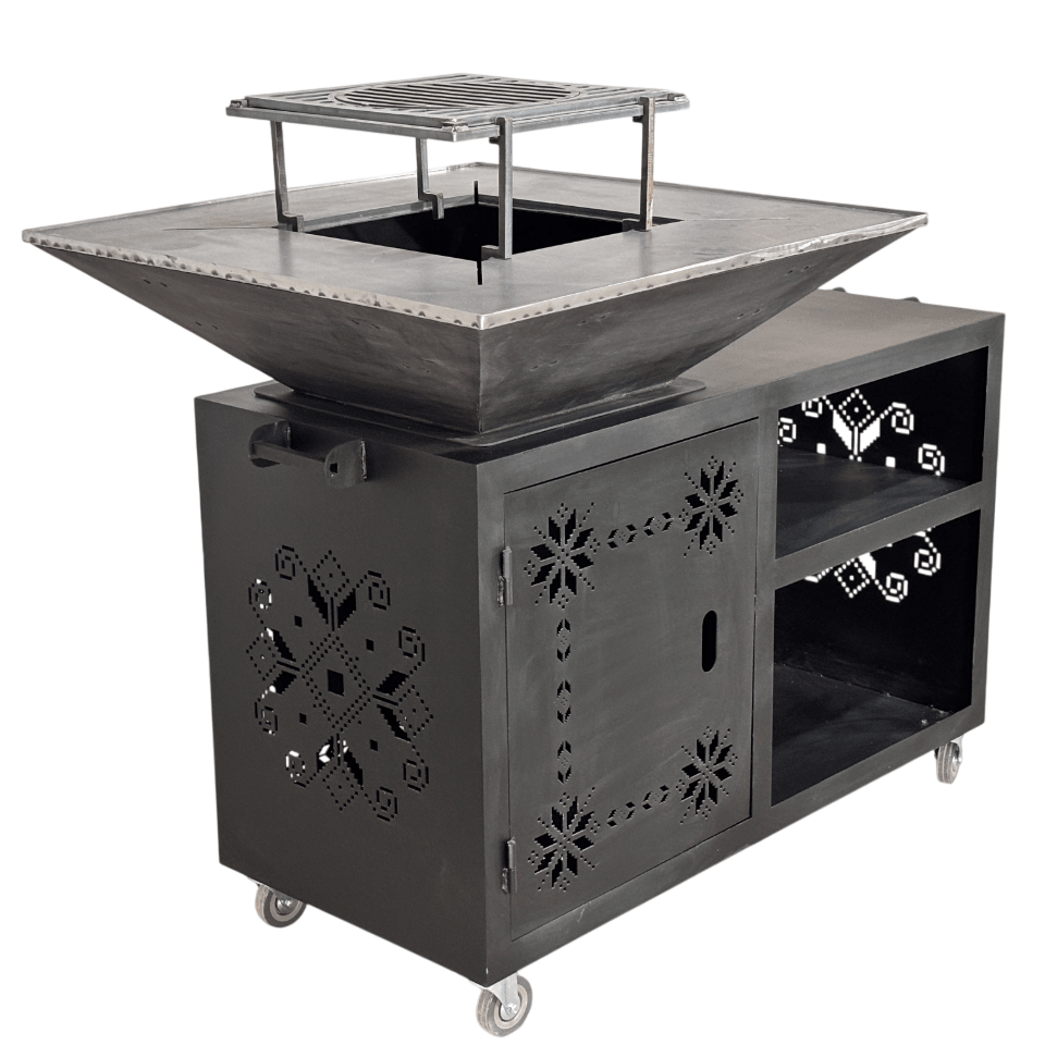 Gratar gradina cu plita 75 cm + masa lucru ,Fire Pit otel 10 mm - BUZ.RO
