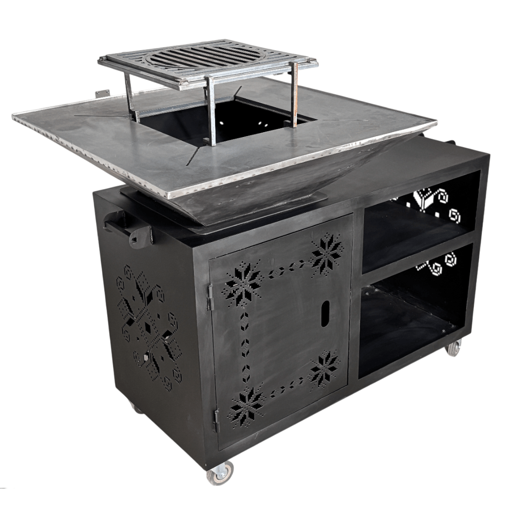 Gratar gradina cu plita 75 cm + masa lucru ,Fire Pit otel 10 mm - BUZ.RO