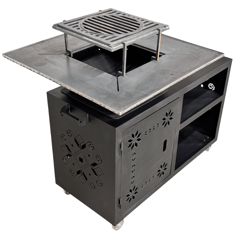 Gratar gradina cu plita 75 cm + masa lucru ,Fire Pit otel 10 mm - BUZ.RO
