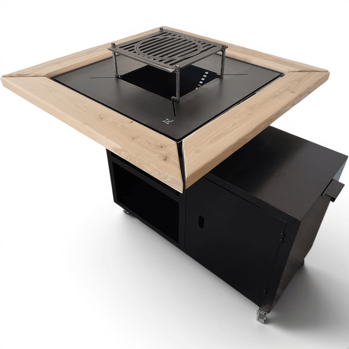 Gratar gradina cu plita 95 cm grosime 8/10mm, blat de lemn| cutie depozitare| reglare tiraj|sertar cenusa - BUZ.RO