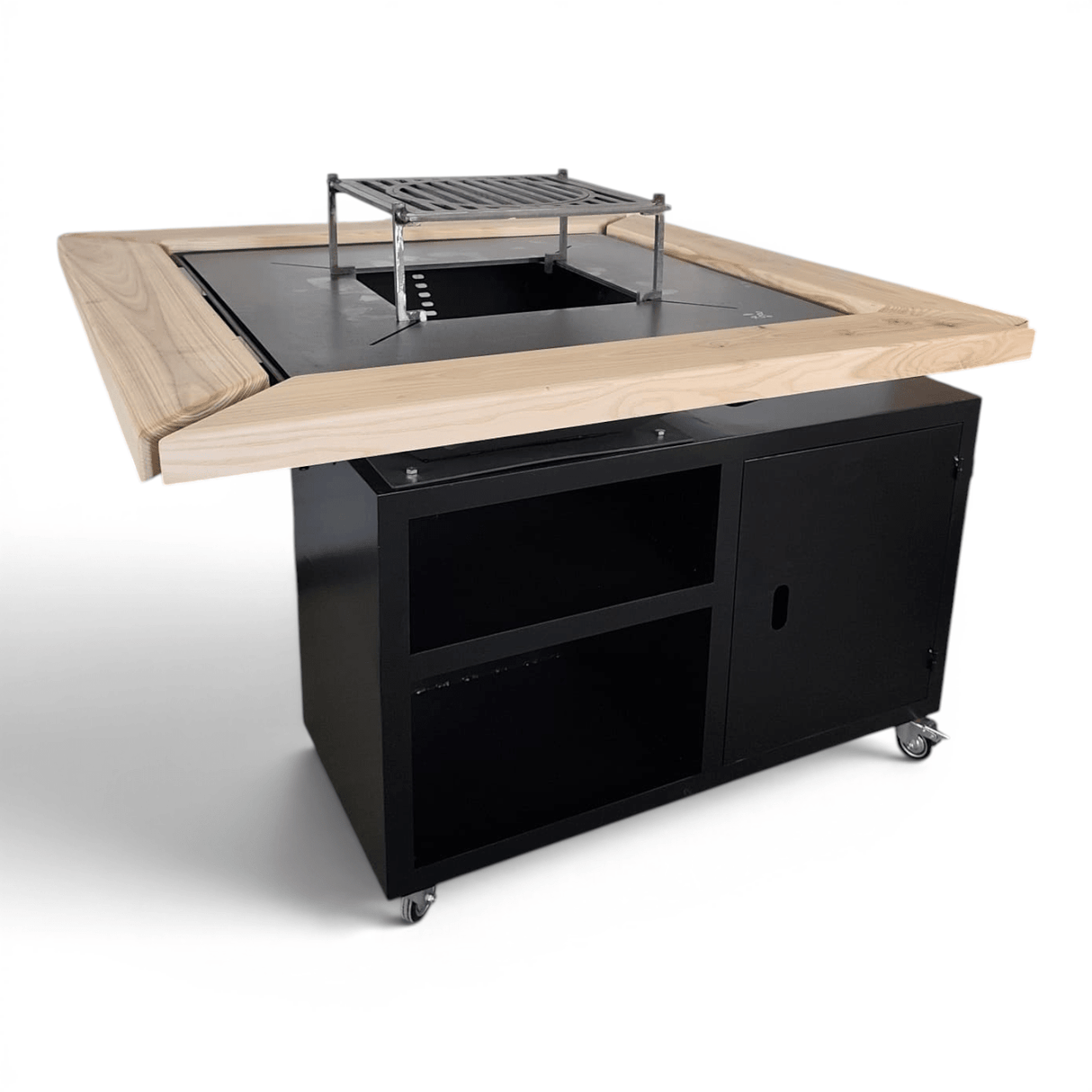 Gratar gradina cu plita 95 cm grosime 8/10mm, blat de lemn| cutie depozitare| reglare tiraj|sertar cenusa - BUZ.RO