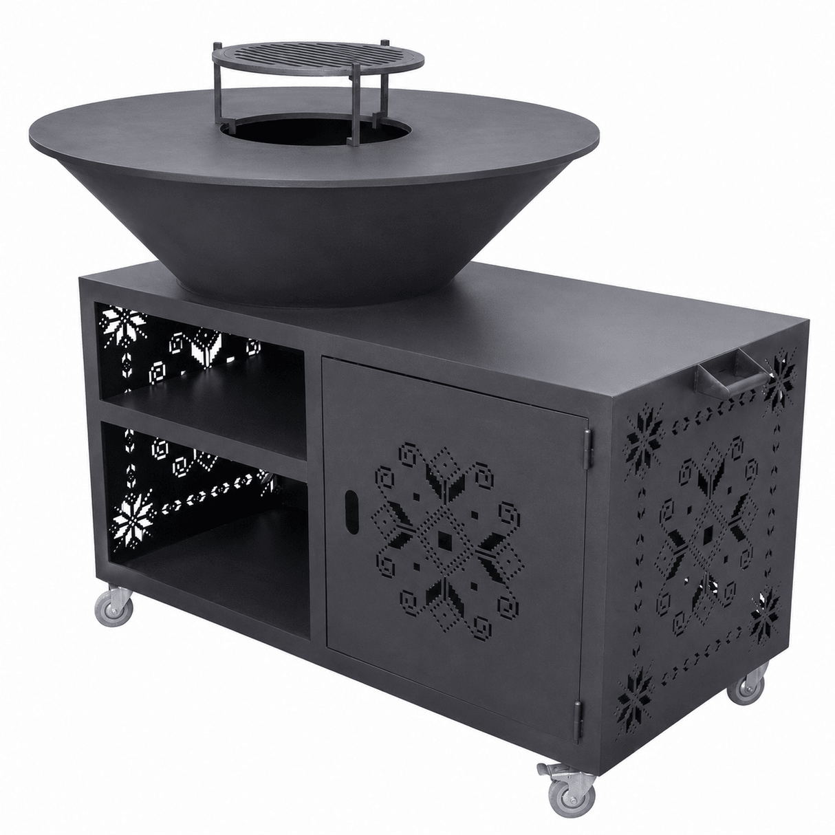 Gratar gradina plita de 95cm groasa 10 mm Fire Pit masa lucru spatiu depozitare|sertar cenusa|reglare tiraj - BUZ.RO