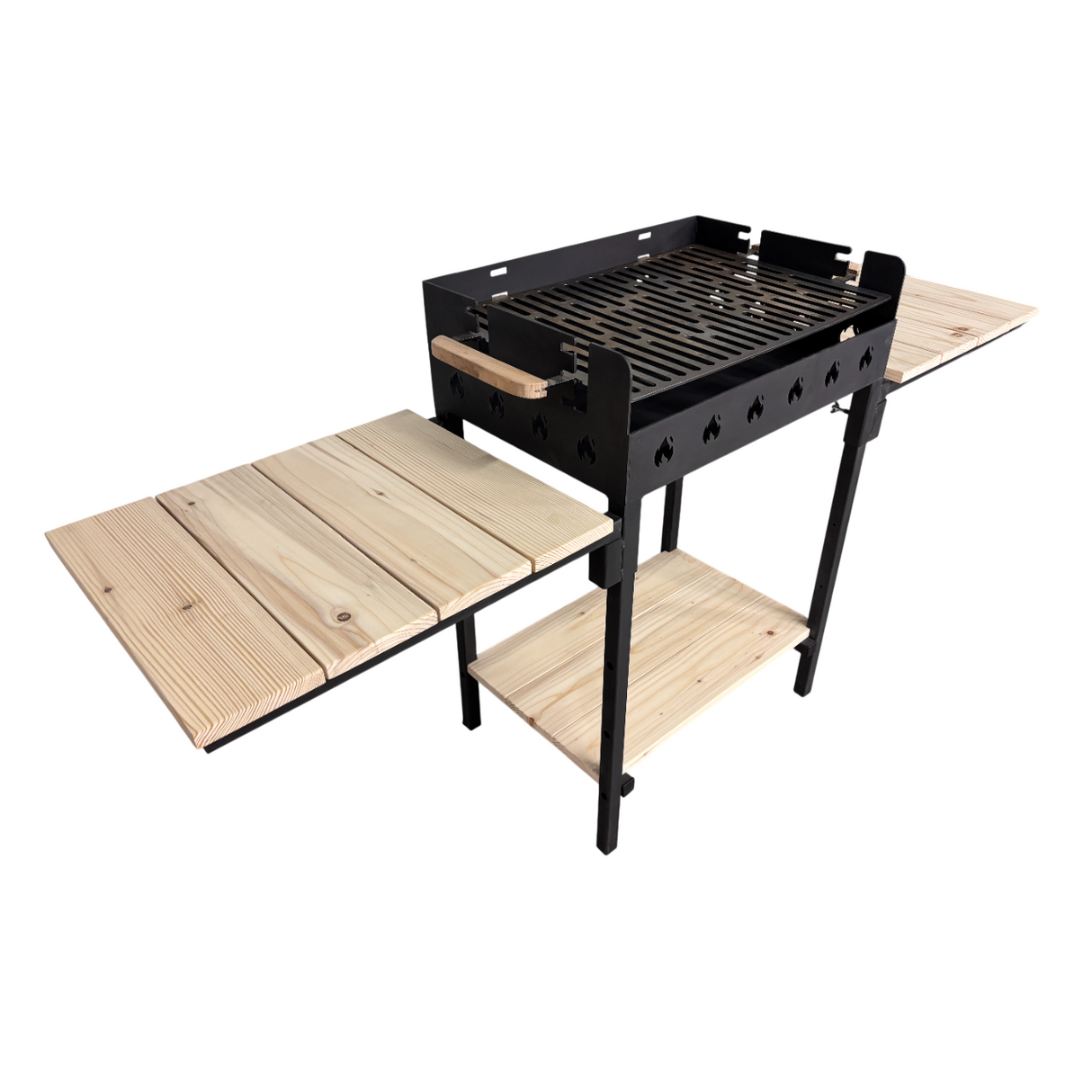 Gratar gradina portabil, cu masa lucru, reglabil pe inaltime de gatire , din otel carbon, suport de lucru, pentru camping, 65X45X95 CM 3 mm grosime tabla
