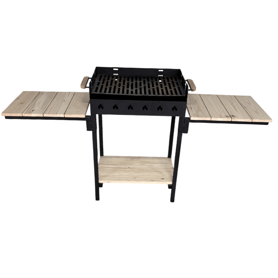 Gratar gradina portabil, cu masa lucru, reglabil pe inaltime de gatire , din otel carbon, suport de lucru, pentru camping, 65X45X95 CM 3 mm grosime tabla - BUZ.RO