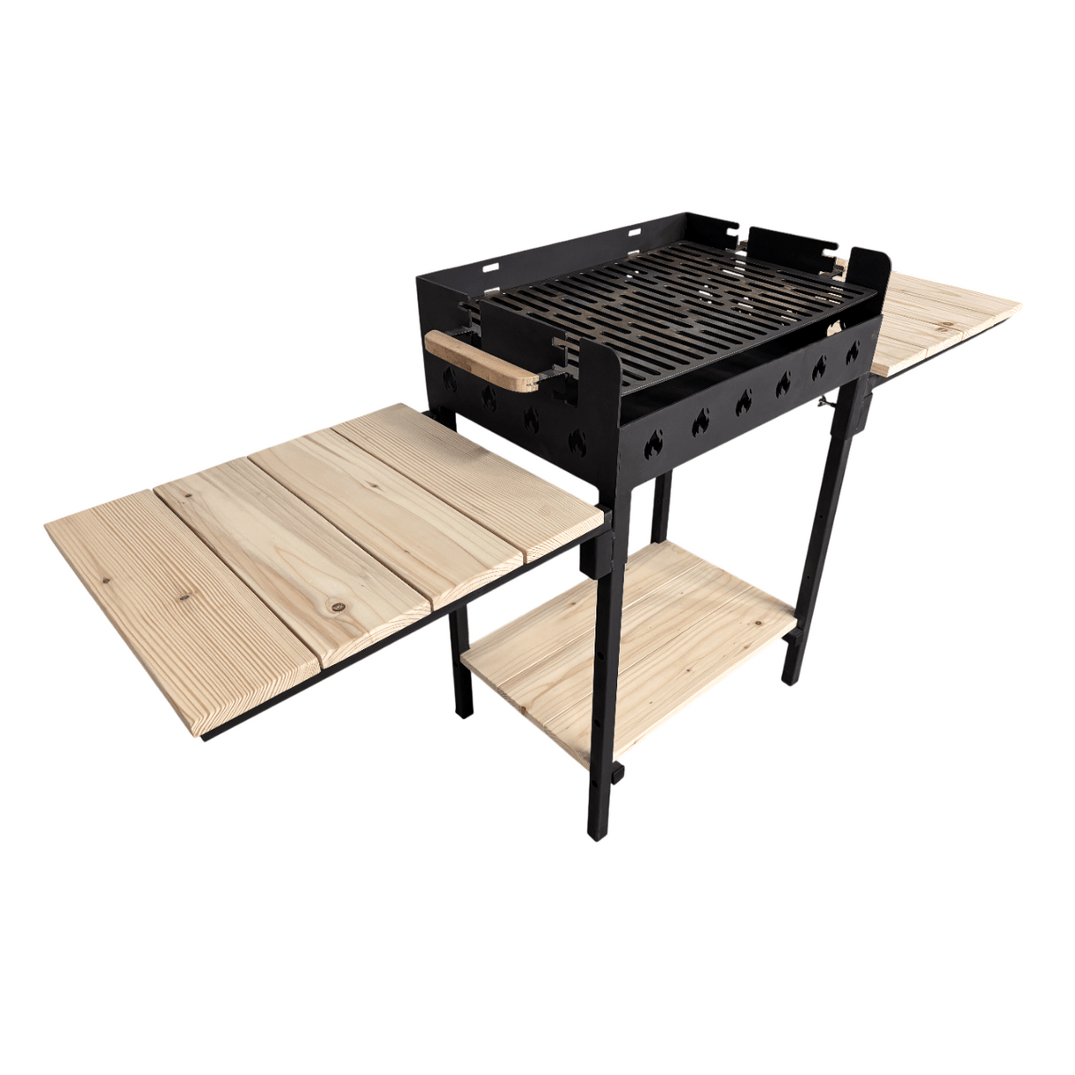 Gratar gradina portabil, cu masa lucru, reglabil pe inaltime de gatire , din otel carbon, suport de lucru, pentru camping, 65X45X95 CM 3 mm grosime tabla - BUZ.RO