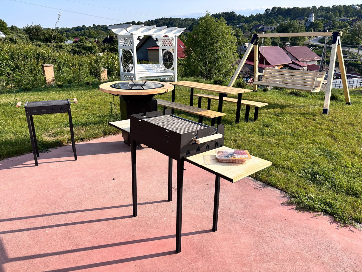 Gratar gradina portabil, cu masa polita lucru reglabil pe inaltime de gatire 65X45X95 CM - BUZ.RO
