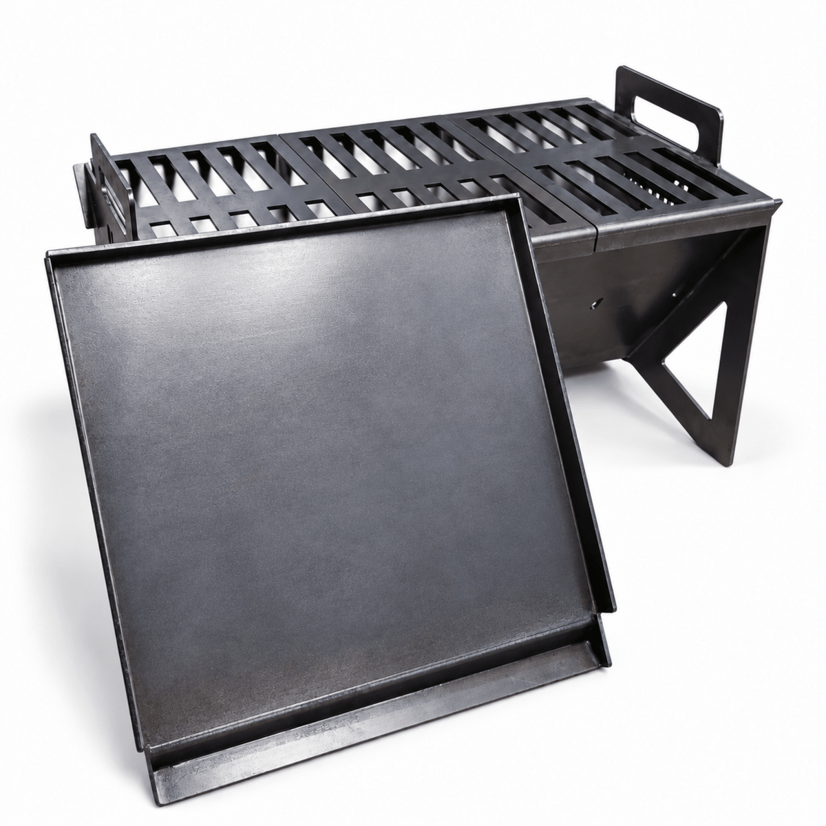 Gratar Portabil de Camping | Otel Masiv cu Placa Plancha si Grill - BUZ.RO