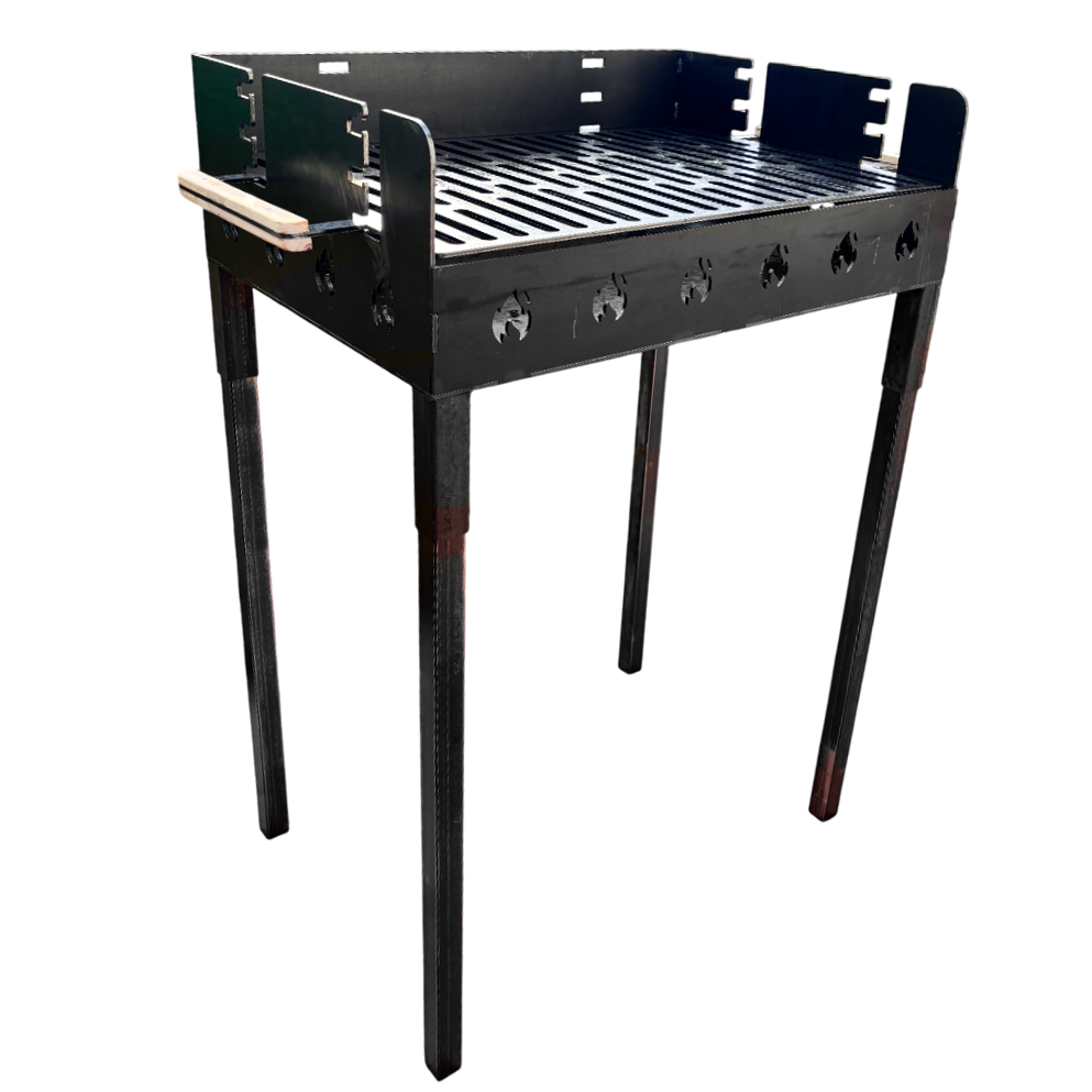 Gratar portabil, reglabil pe inaltime de gatire, din otel carbon, pentru camping, gradina, 65X45X95 CM Grosime Tabla 3 mm