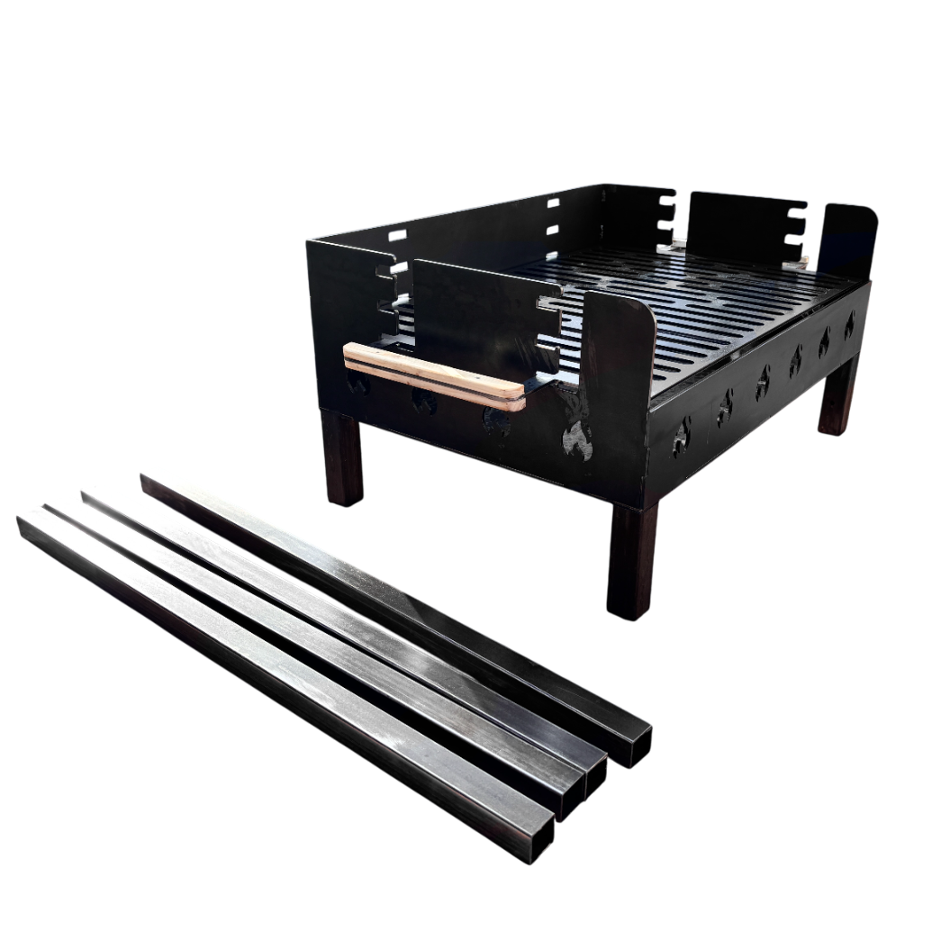 Gratar gradina portabil, cu masa lucru, reglabil pe inaltime de gatire , din otel carbon, suport de lucru, pentru camping, 65X45X95 CM 3 mm grosime tabla