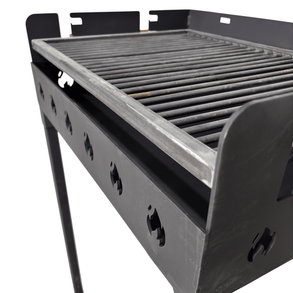 Gratar portabil, reglabil pe inaltime de gatire , cu bare rotunde din otel carbon, pentru camping, gradina, 65X45X95 CM Grosime tabla 4 mm - BUZ.RO