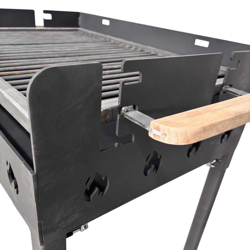 Gratar portabil, reglabil pe inaltime de gatire , cu bare rotunde din otel carbon, pentru camping, gradina, 65X45X95 CM Grosime tabla 4 mm - BUZ.RO