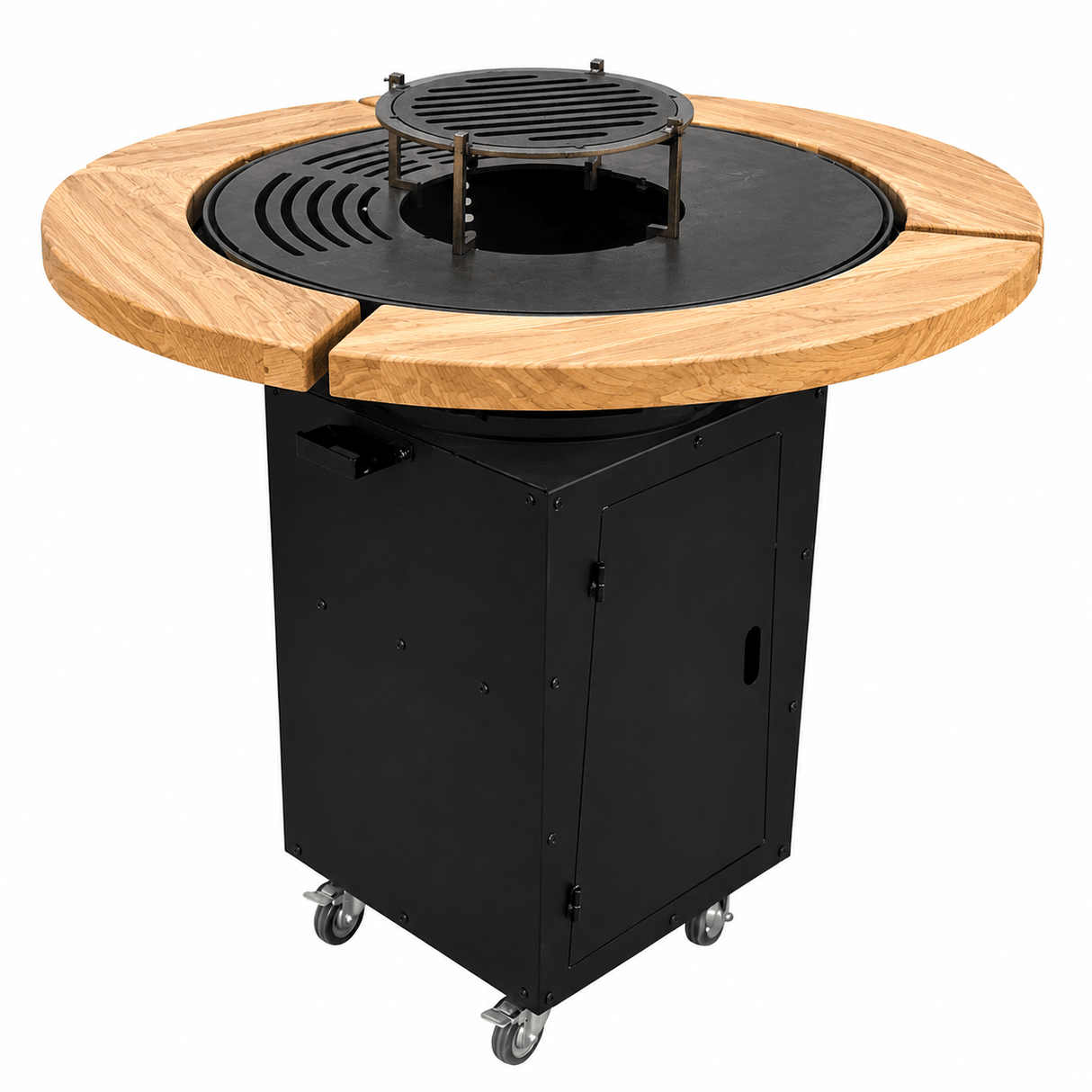 Gratar Rotund de gradina 107cm diametru Plita 75 cm fire pit cu Tiraj reglabil si sertar cenusa, debitat extra - BUZ.RO