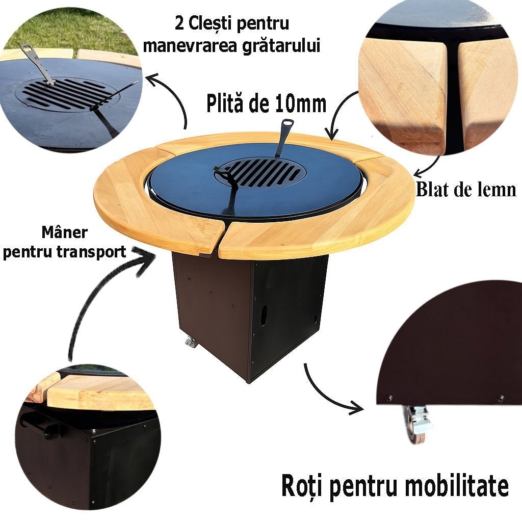 Gratar Rotund de gradina diametru 75 cm fire pit cu Plita rotunda 6/8/10 mm Otel dur - BUZ.RO