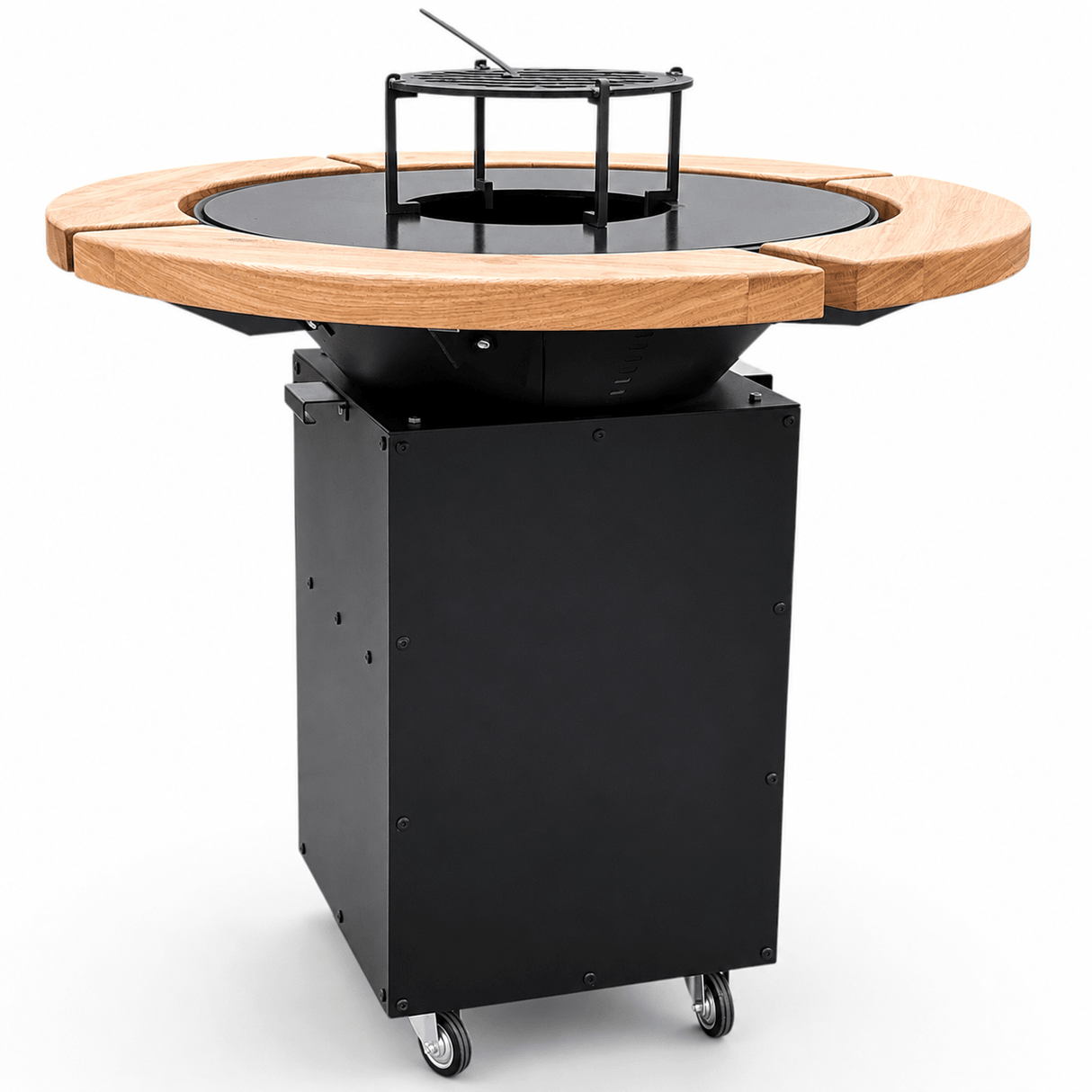 Gratar Rotund Gradina 107cm|diametru Plita 75 cm| grosime 8/10 mm cu reglare tiraj si tavita cenusa blat de lemn - BUZ.RO