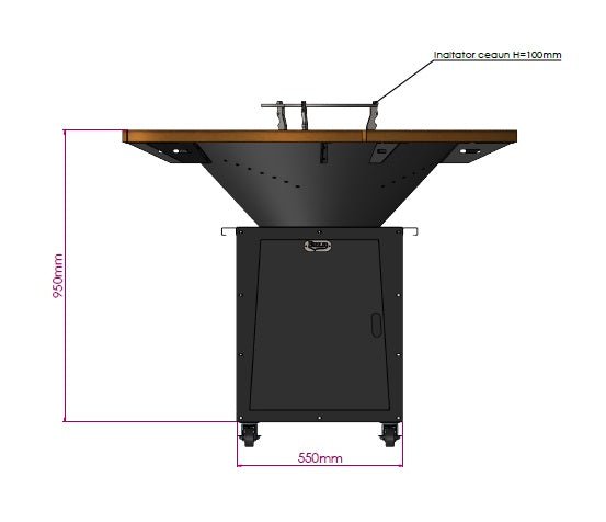 Gratar Rotund Gradina 127cm|diametru Plita 95 cm| grosime 8/10 mm cu reglare tiraj si tavita cenusa blat de lemn - BUZ.RO