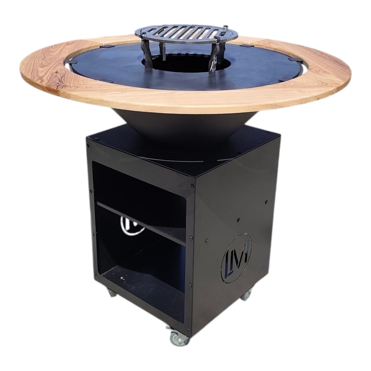 Gratar Rotund Gradina|diametru Plita 75 cm| grosime 8/10 mm cu reglare tiraj si tavita cenusa blat de lemn LM - BUZ.RO