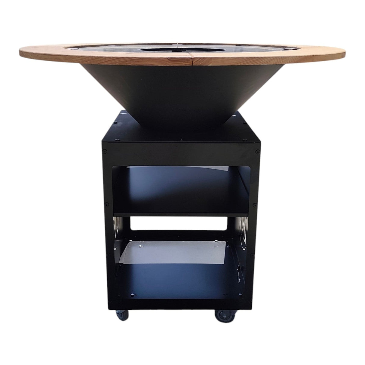 Gratar Rotund Gradina|diametru Plita 75 cm| grosime 8/10 mm cu reglare tiraj si tavita cenusa blat de lemn LM - BUZ.RO