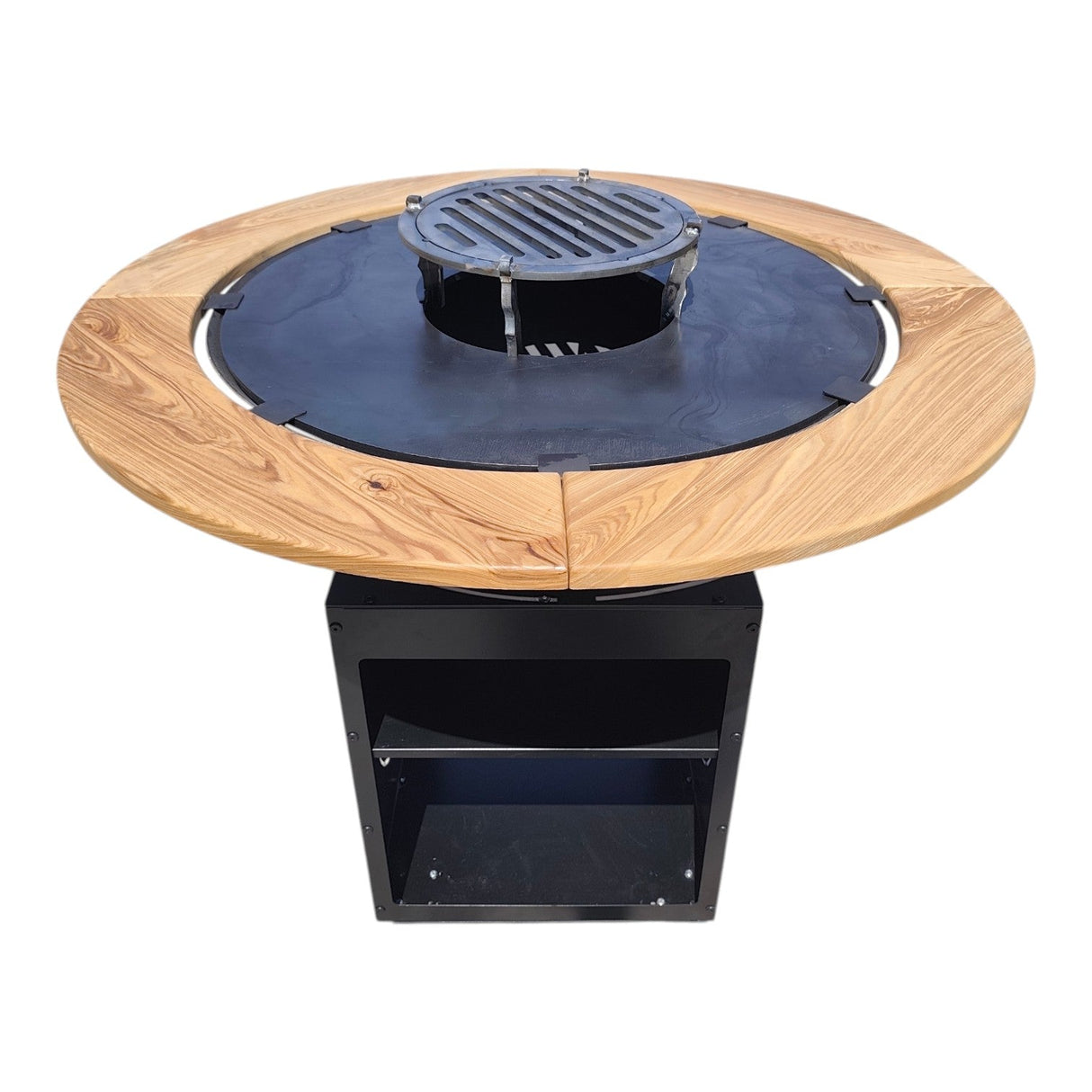 Gratar Rotund Gradina|diametru Plita 75 cm| grosime 8/10 mm cu reglare tiraj si tavita cenusa blat de lemn LM - BUZ.RO
