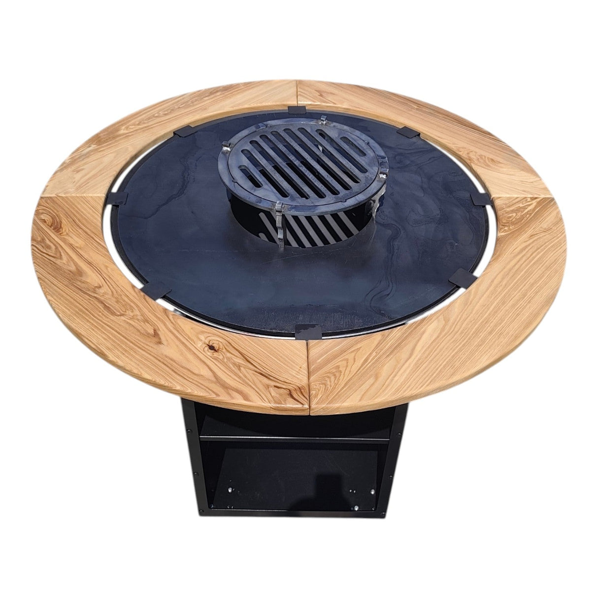 Gratar Rotund Gradina|diametru Plita 75 cm| grosime 8/10 mm cu reglare tiraj si tavita cenusa blat de lemn LM - BUZ.RO