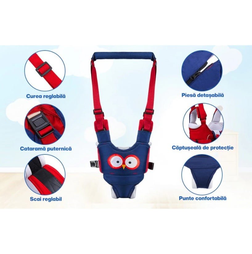 Ham bebe cu suport tip chilot detasabil, premergator, asistare mers, unisex, bumbac, ergonomic, model bufnita - BUZ.RO
