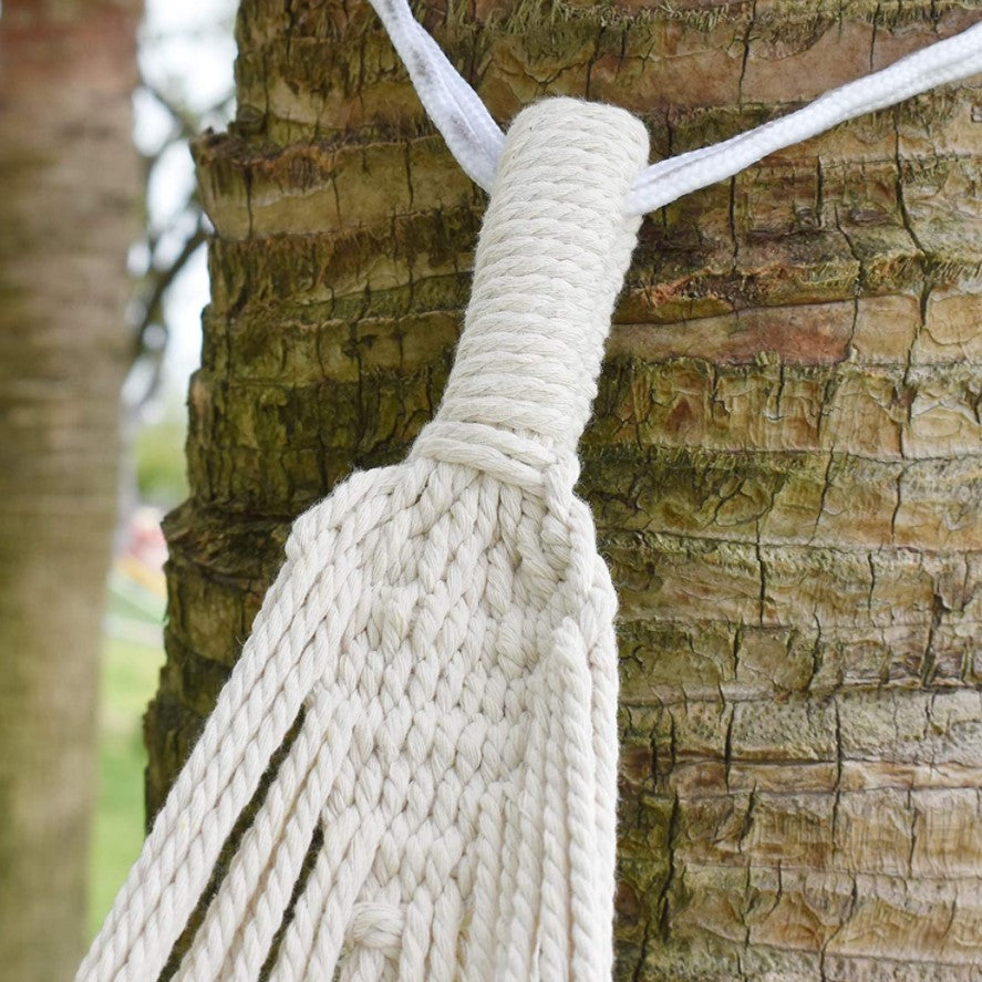 Hamac dublu, din bumbac, cu franjuri, saculet transport si franghii, 200x150 cm