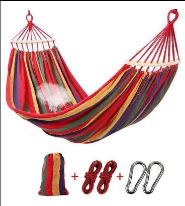 Hamac dublu din bumbac cu lemn la capete si franghii, albastru - verde - BUZ.RO