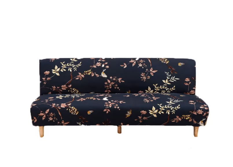 Husa elastica universala pentru canapea si pat, bleumarin cu flori, 230x140 cm