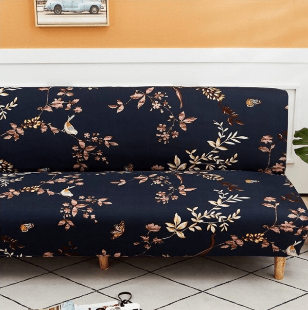 Husa elastica universala pentru canapea si pat, bleumarin cu flori, 230x140 cm - BUZ.RO