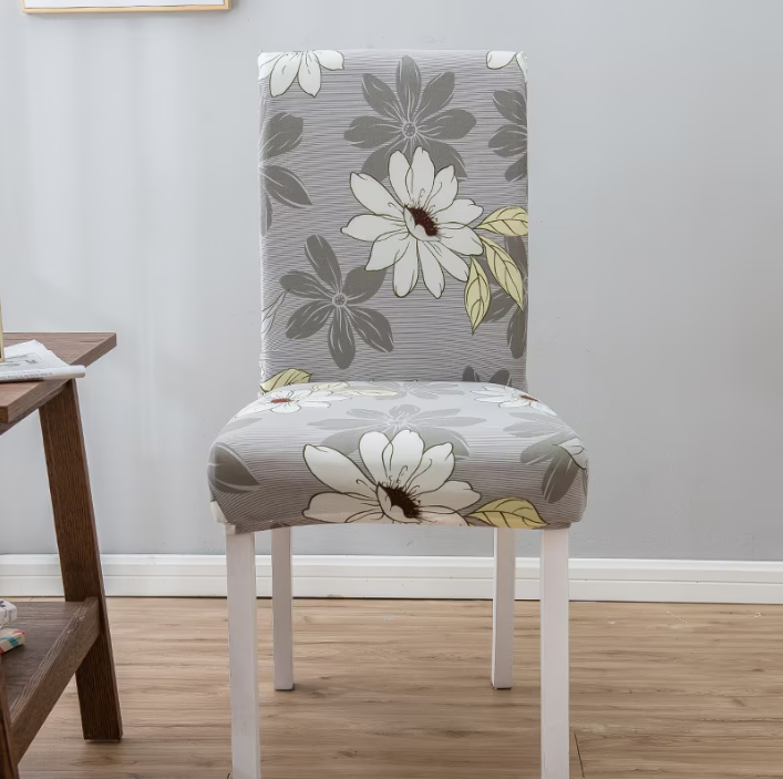 Husa scaun, husa elastica, universala, poliester, crem cu imprimeu floral, 50x70cm