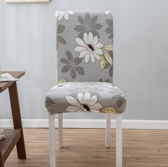 Husa scaun, husa elastica, universala, poliester, crem cu imprimeu floral, 50x70cm - BUZ.RO