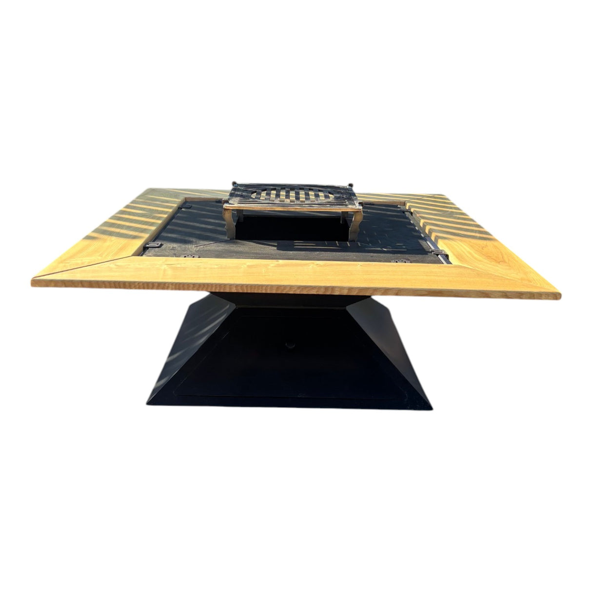 FirePit 5in1 107x107cm Gratar gradina plita 75x 75 cm din otel 8/10 mm|terasa |suport ceaun| cenusar| reglare tiraj| loc depozitare| blat lemn