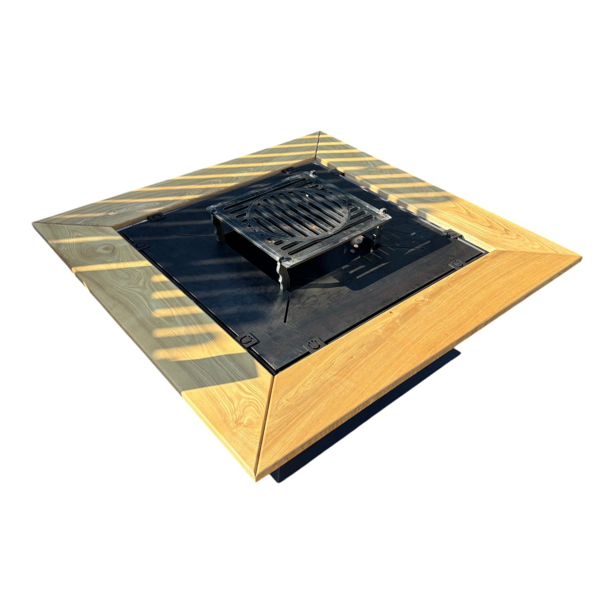 FirePit 5in1 107x107cm Gratar gradina plita 75x 75 cm din otel 8/10 mm|terasa |suport ceaun| cenusar| reglare tiraj| loc depozitare| blat lemn