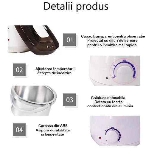 Incalzitor ceara, parafina Pro Wax 100, 400 ml, temperatura maxima 65 grade celsius, ceara epilare, aparat topit ceara, decantor ceara
