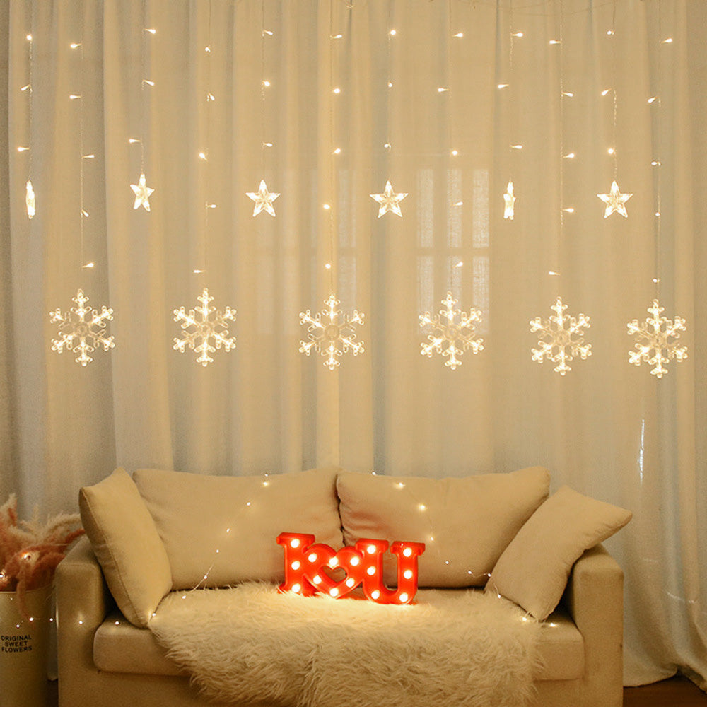 Instalatie Craciun, perdea cu fulgi si stele, lumina calda, 4m