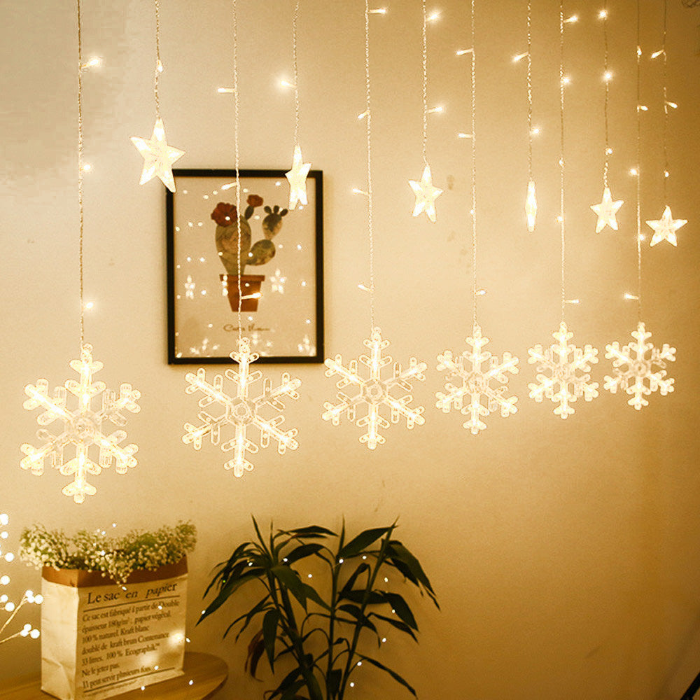 Instalatie Craciun, perdea cu fulgi si stele, lumina calda, 4m