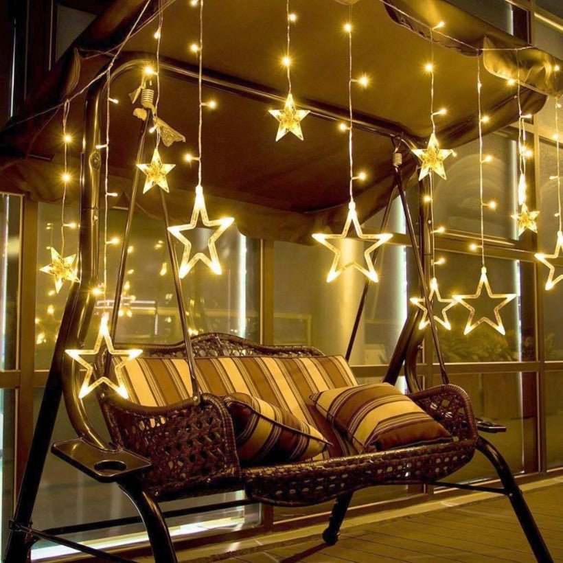 Instalatie craciun, perdea luminoasa ploaie de stele, pentru interior sau exterior, 3 metri, interconectabila, lumini LED, alb cald - BUZ.RO