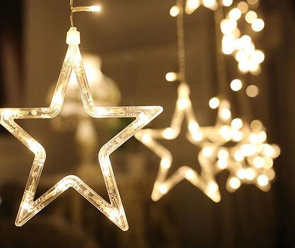 Instalatie craciun, perdea luminoasa ploaie de stele, pentru interior sau exterior, 3 metri, interconectabila, lumini LED, alb cald