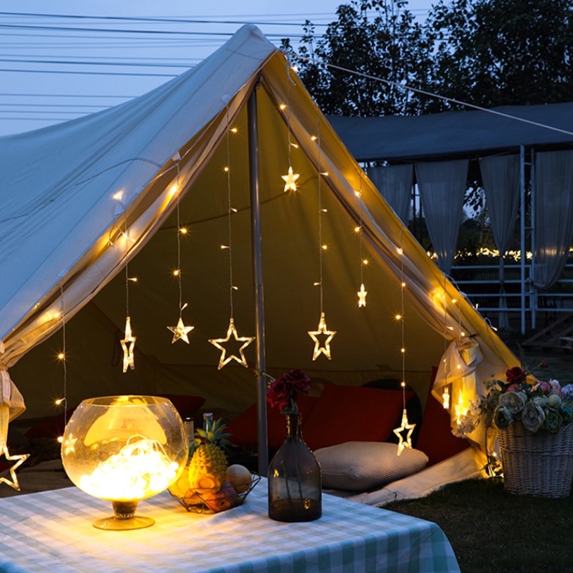 Instalatie craciun, perdea luminoasa ploaie de stele, pentru interior sau exterior, 3 metri, interconectabila, lumini LED, alb cald