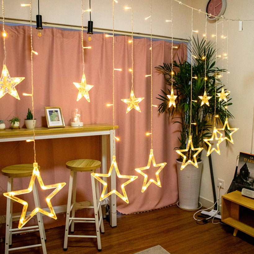 Instalatie craciun, perdea luminoasa ploaie de stele, pentru interior sau exterior, 3 metri, interconectabila, lumini LED, alb cald